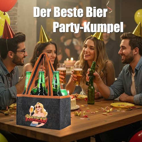 Lustiges Geschenk – Herren- und Damen-Tragetasche für Bier mit Flaschenöffner und Grußkarte – Filz-Tragetasche und Aufbewahrungsbeutel für bis zu 6 Flaschen oder Dosen – Set für Sekt, Wein oder Bier