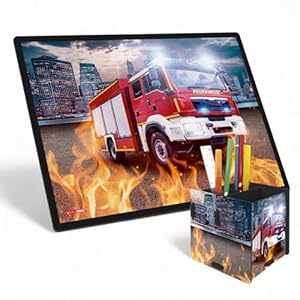 itenga 2-teilig Schreibtischunterlage Feuerwehr mit Stifteköcher