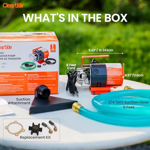 Cleartide Bomba de Transferencia de Agua 115V, 1/10HP, 380GPH, Bomba de Agua Eléctrica con Kit de Manguera de Succión de 6 pies, Bomba Portátil Pequeña para Vaciar Piscina y Otros Usos miniatura 4