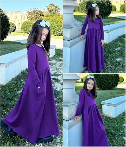 Image of Arshiner Girls Maxi Dress Long /Short Sleeve Casual Holiday Dress with Pockets for 5-13 Years
