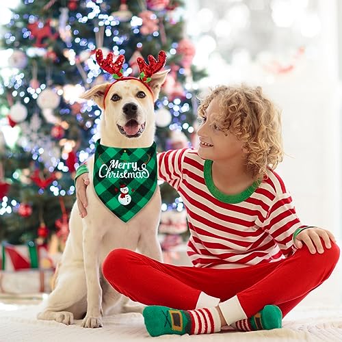 Vivifying Halstuch Hund, 2Pcs Einstellbare Dreieck Hundehalstuch Muster mit Weihnachtsschneemännern und Alten Männern, Hundekostüm Weihnachten für kleine mittlere große Hunde