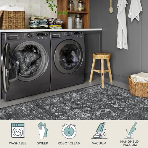 Image of Lahome Margot 8x10 Area Rugs for Living Room Washable Rugs 8x10 Black Large Rug Indoor Carpet, Vintage Distressed Rug Soft Non Slip Area Rug for Bedroom Dining Room Home Office(8 x 10, Black /Grey)