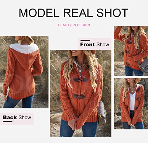 Image of Dokotoo Women's Sweaters Winter Hooded Cardigans Button Up Cable Knit Coats Jackets Outerwear with Pockets