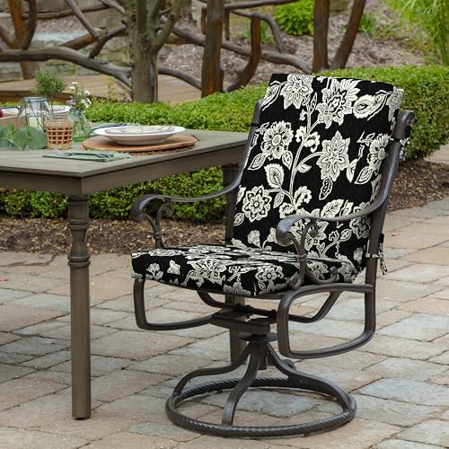 Image of Arden Midback Outdoor Patio Chair Cushion, 18 x 16.5, Rain-Proof Seat Pad, Fade-Resistant Outdoor Cushion Ashland Black Jacobean