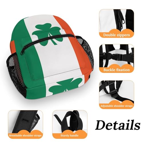 Ireland Shamrock Flag 13 Inch Backpack Lightweight Double Shoulder Bag with Zippers Unisex Daypack3