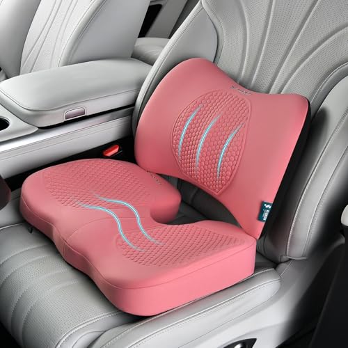 Image of FLORICH Car Seat Cushion and Back Support for Office Chair Memory Foam Chair Cushions Pressure Relief Seat Pads with Gel Massage Point Lumbar Support Relief Sciatica & Tailbone (Pink)