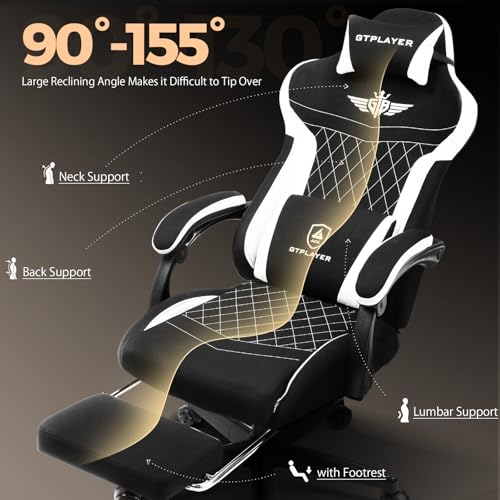 Image of GTPLAYER Big and Tall Gaming Chair 400lbs Heavy Duty Office Chair with Foot Rest, High Back Pocket Spring Ergonomic Computer Chair for Adults,Wide Comfy Seated Cushion with Linkage Armrests,Dark Black