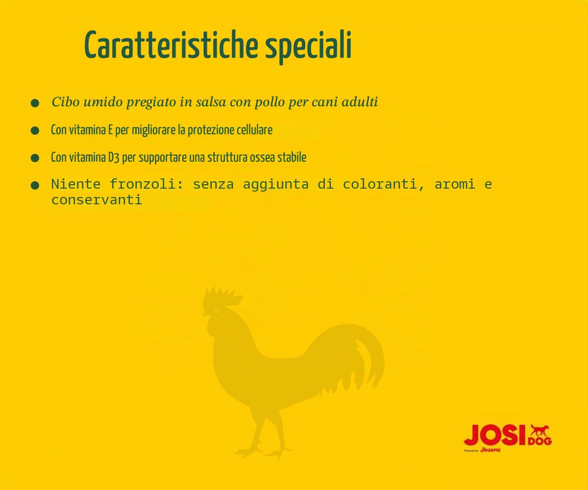 JosiDog Pollo in salsa (12 x 415 g) | Alimento fine per cani con pollo in salsa con vitamina D3 ed E | Alimento umido di alta qualità per cani adulti | Alimentato da JOSERA | Confezione da 12