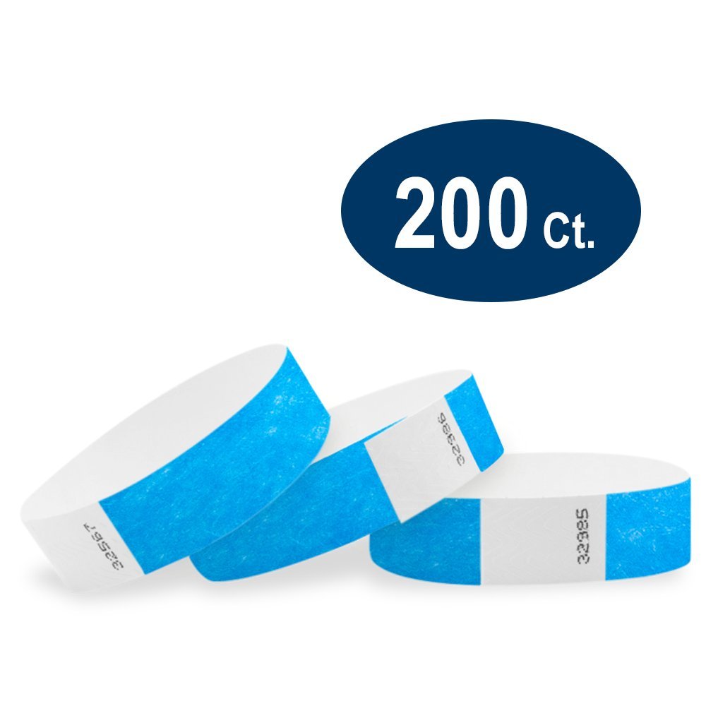 200 WristCo Neon Blue Tyvek Wristbands for Events Tamper-Proof Design & Fluorescent Color Prevent Reuse Premium-Grade Bracelets for Hospital & Medical ID, Party & VIP Identification