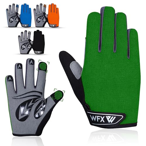 WFX Cycling Gloves Toddler Mountain Bike Handlebar Grips Gel Padding Full Finger Baseball Glove Workout Football Gloves Youth Boys 6-12 Kids Gardening Gloves MTB Gloves (Green L (10-12) Years Kid)