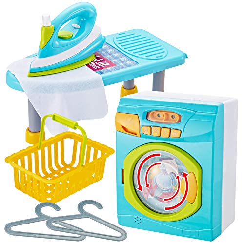 JOYIN Kids Toy Washing Machine and Ironing Board Set Housekeeping Pretend Play Cleaning Toy Washer Laundry Playset