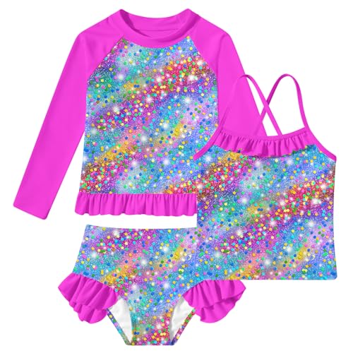 Image of BFUSTYLE Girls Swimsuit 3 Pieces Rash Guard Kids Long Sleeves Bathing Suit 3-8 Years Sun Proction Swimwear Tankini