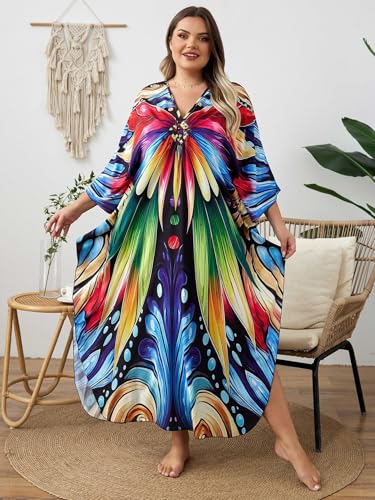 Image of Kaftan Dress for Women - Plus Size Caftan Maxi Beach Dress Moo Moos Loungewear, Swimsuit Cover Up for Beach, Pool or Vacation