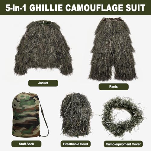 Image of DoCred 5-In-1 Ghillie Suit, 3D Camouflage Hunting Suits