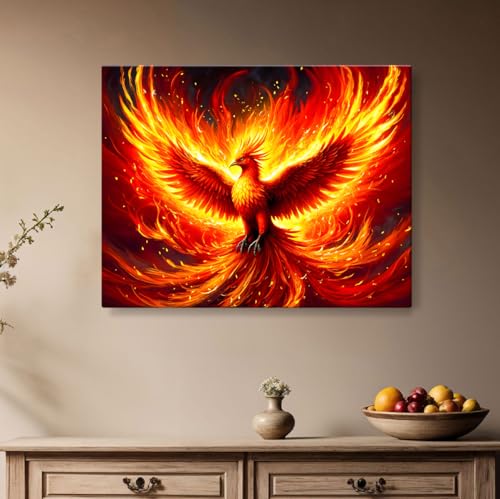 Image of ArtX Canvas Phoenix Bird Picture As Per Vastu, Big Size Wall Art, Rising Phoenix Painting, Wall Decor, Multicolor, Nature, 58.0 X 45.0 cm, Set of 1
