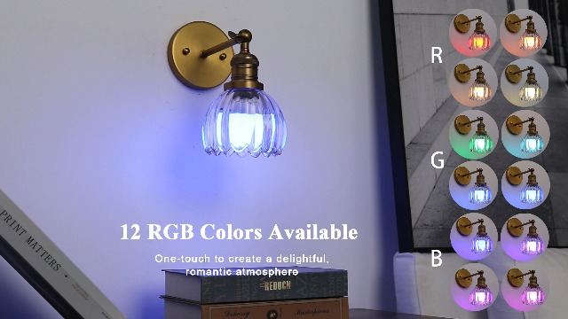 Image of Phansthy Vintage Battery Operated Wall Sconce with Transparent Tulip Glass Lampshade, USB Rechargeable Battery Powered Wall Light with 12 RGB Remote Control for Bedside Bedroom Doorway (Antique)