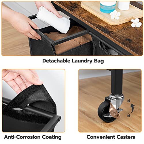 Hoobro Laundry Hamper With Wheels, Laundry Basket, 3 × 10.5 Gal (39.8L), Laundry Sorter 3 Section, Rolling Cart, Pull-Out And Removable Oxford Fabric Laundry Bags, Rustic Brown And Black Bf38Xy01G1 #TOP4