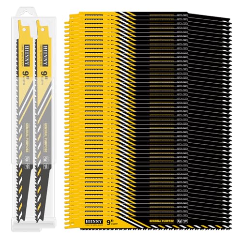 50PCS 9 Inch 8/14TPI General Purpose Reciprocating Saw Blades for Wood and Nail-Embedded Wood Demolition, Sawzall Blades for 1/8-3/8 Medium Metal Cutting and Pallets PVC etc.