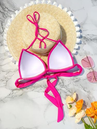 WDIRARA Women's Push Up Halter Triangle Swim Top Tie Back Bikini Tops Swimwear2