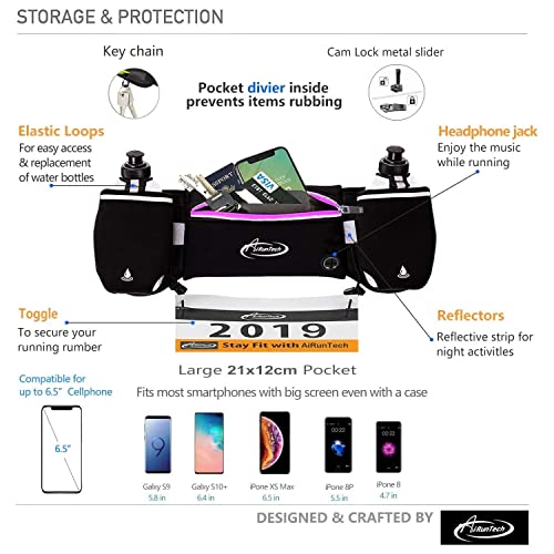 Image of AiRunTech Hydration Running Belt with Water Bottle, Running Fanny Pack for Phone and Wallet Holder, Running Bag Runners Essentials Accessories Marathon Triathlon Walking Jogging Gear Gift