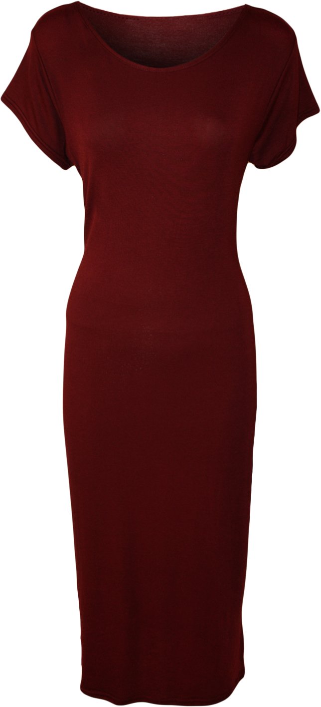 WearAll Womens Plus Size Plain Short Sleeve Stretch Ladies Jersey Midi Dress - Wine - 24/26