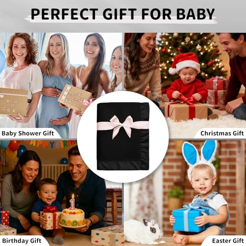 Image of Pro Goleem Fleece Baby Blanket with 2 Inch Satin Trim Soft Anti-Static Plush Blanket for Boys and Girls Christmas Baby Gifts for Babies Black 30''x40''