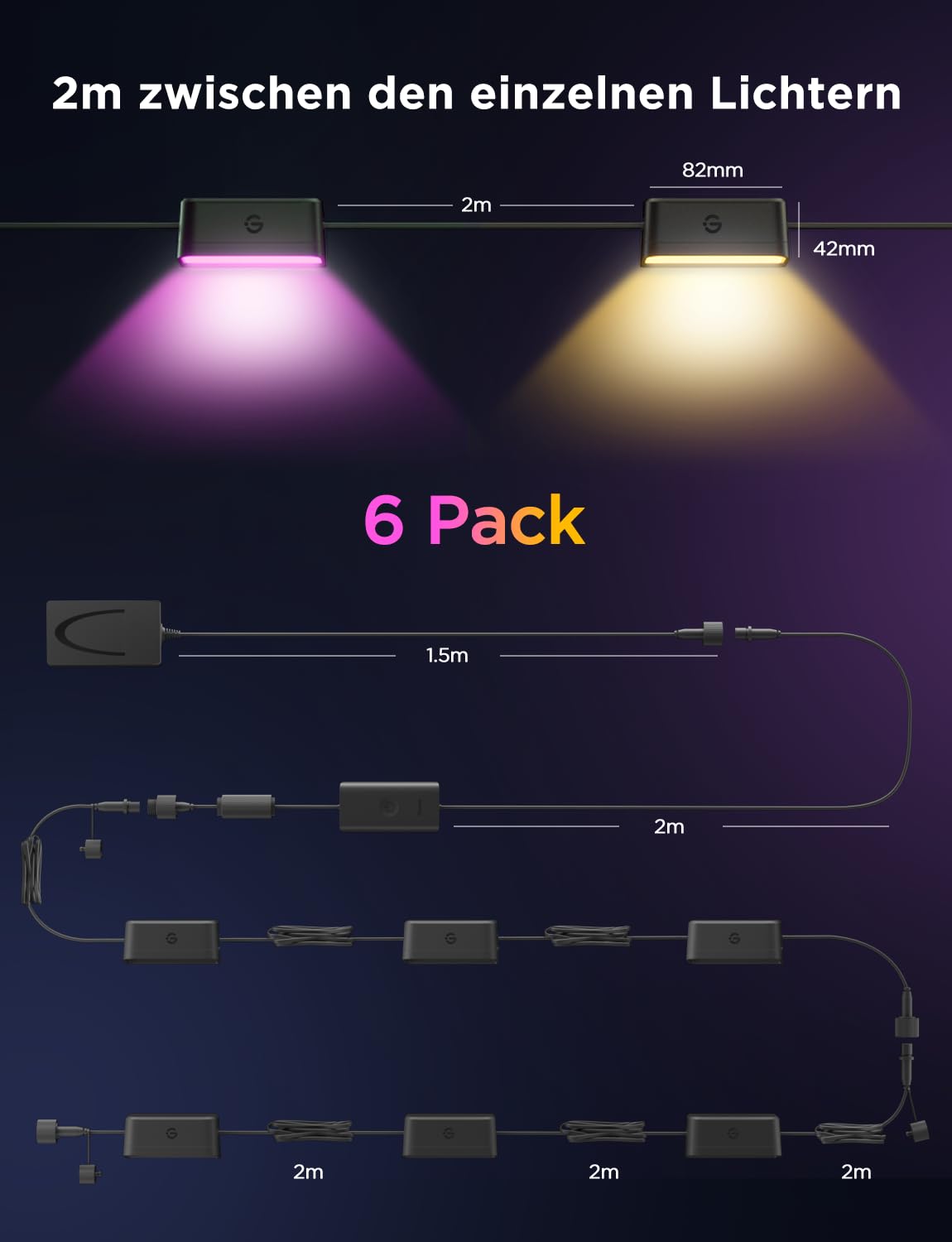 Govee Wandleuchte Aussen, RGBWIC, 180lm mit 4000K Smartes Weißlicht, Musik-Sync und über 60 Szenenmodi, IP65 wasserdicht für Garten, Zaun, funktioniert mit Alexa und Matter, Google Assistant, 6er-Pack
