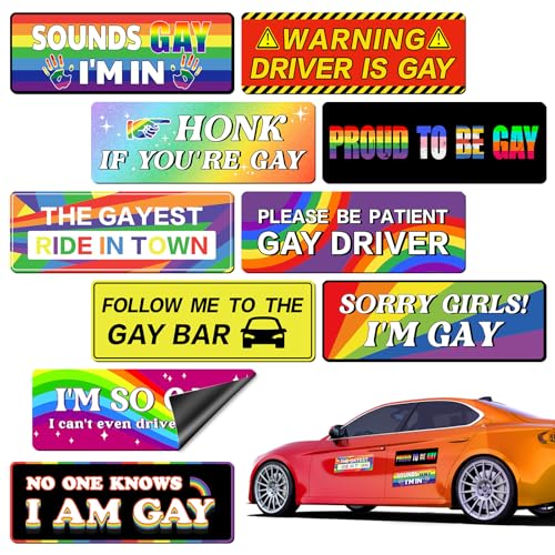 Funny Car Magnets 10 Pcs Gay Bumper Magnets Reusable Car Stickers Gay Magnets for Car Prank Waterproof Magnetic Bumper Stickers for Vehicles Trucks Fridge