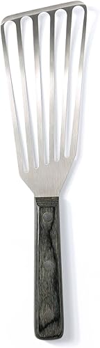 Espátula de pescado, girador de alimentos ranurado de acero inoxidable con mango de madera de Pakka, aleta de pescado ideal para chefs