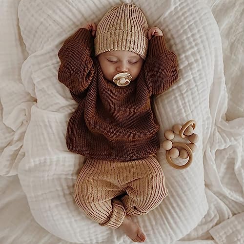 Toddler Boys Girls Knitted Sweater Solid Color Pullover Round Neck Long Sleeve Warm Fashion (Coffee, 5-6 Years)3