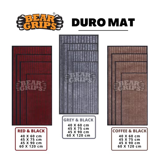 Image of BEAR GRIPS Duro 7 Striped Double-Colored Door, Home and Office mat Anti-Slip PVC Backing for dust Removal, wear-Resistant Main Door, and Kitchen Rug, 6mm Thick, Color : Red & Black, Size 40 X 60 cm