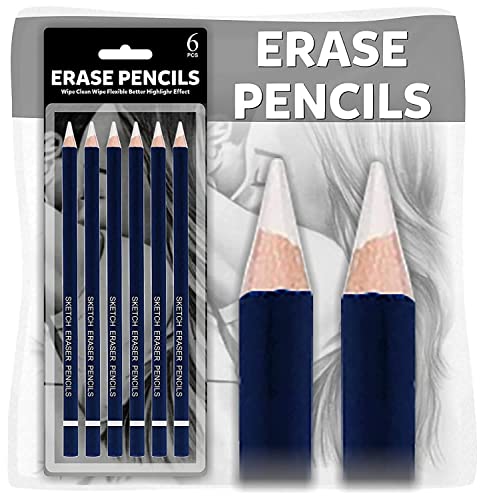 Image of KRAFTMASTERS Set of 6 Pencil Eraser for Artists Set of 6 Non-Toxic Eraser (White, Blue)
