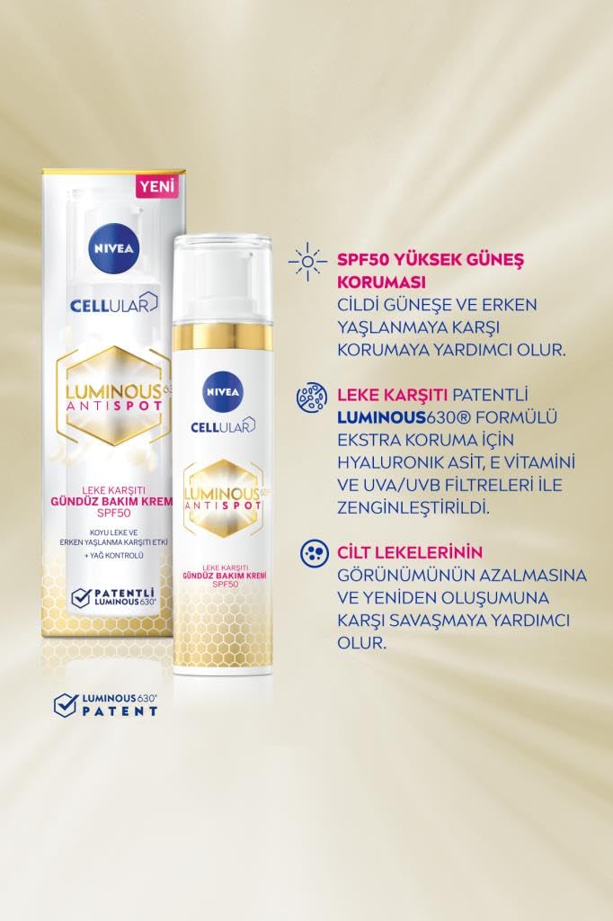 NIVEA Luminous630 Leke Karşıtı Cilt Bakım Seti,Gündüz Yüz Kremi 50ml,Gece Kremi,Cilt Serumu,Göz Kremi
