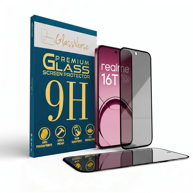 Image of GlassVerse Ultra Privacy Tempered Glass For Realme 16T 5G (Pack Of 2) with Free Installation Kit. Edge To Edge. (In-Screen FingerPrint Lock will not work with the Privacy Guard) - 6.81 inch