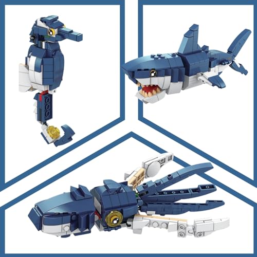 Image of APEX 188 PCS 3-in-1 Ocean Animal Building Blocks Toys for Kids | Squid, Shark & Seahorse Brick Set | STEM Educational Learning Blocks, Birthday Gift for Boys & Girls Age 6+