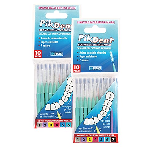 Pikdent Scovolini Interdentali - Anima In Acciaio Rivestito E Setole In Tynex - Misura 6 Verde 1,0 Mm Conico - 20 Scovolini