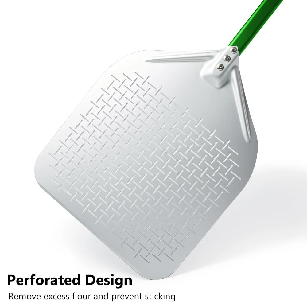 Perforowana łopatka do pizzy, 30 cm, łopatka do pizzy ze stopu aluminium, do piekarnika, rozmiary 30,5 cm, lekka szpatułka, idealna do pieczenia i serwowania pizzy, kolor zielony
