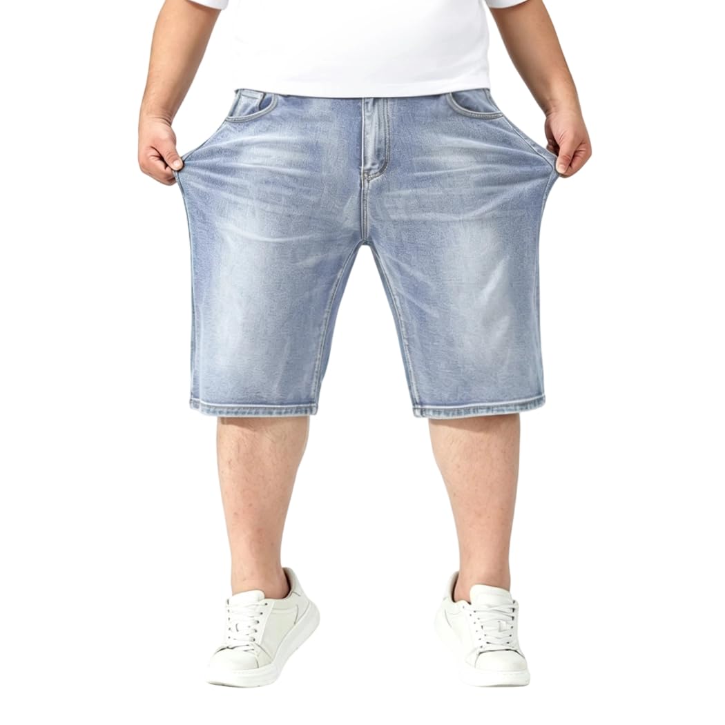 Herren Jeans Shorts Übergröße Männer Denim Shorts Lässige Kurz Jeanshose Loose Fit DK006