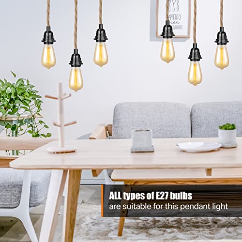 Teynewer 6.7m Pendant Light Ceiling Lighting Fitting with 3 E27 Base Socket Lamp Holder Suspended Kit in Cord Hemp Rope Rustic Hanging Lamps with On/Off Switch-UK Plug - Cosy Home Interiors Teynewer 6.7m Pendant Light Ceiling Lighting Fitting with 3 E27 Base Socket Lamp Holder Suspended Kit in Cord Hemp Rope Rustic Hanging Lamps with On/Off Switch-UK Plug - Image 5
