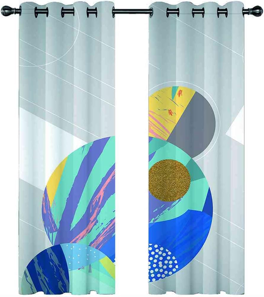 Modern Blackout Curtains with Eyelet 3D Printed Thermal Insulated Window Treatments Simple Geometric Circle Living Room Bedroom Window Drapes 2 Panel Set 72" X 108" (2XW46"xL54")