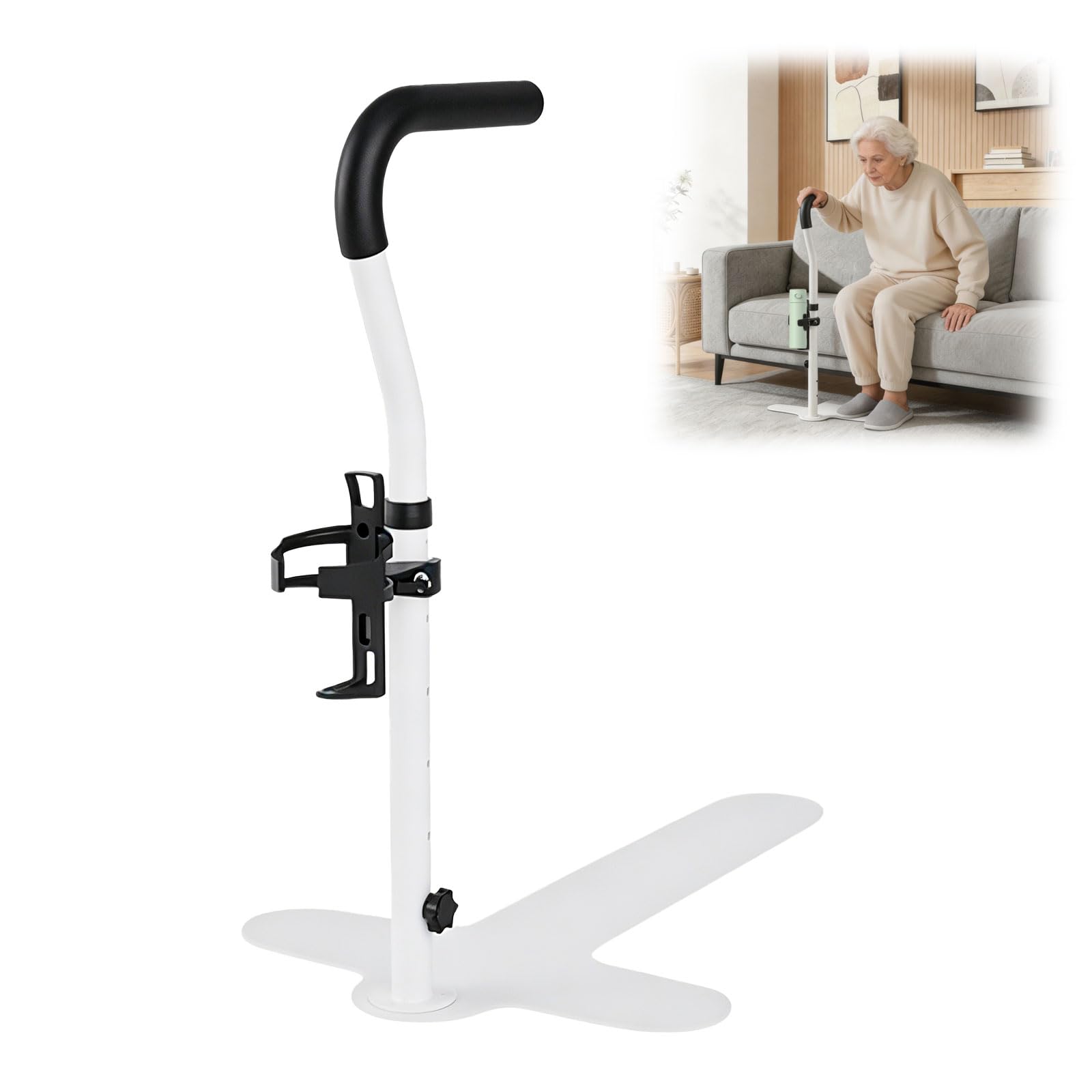 Aufstehhilfe für Senioren mit Getränkehalter, Aufstehhilfe Sofa, 6 Höhenverstellbare 62 bis 87cm, Stehhilfe mit Polstergriff, Mobilitätshilfe für Senioren, Schwangere und Behinderte