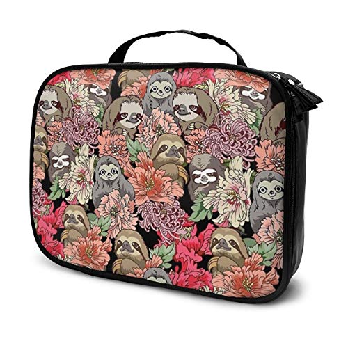 Preisvergleich Produktbild Make-up-Koffer, Kosmetiktasche, Faultier in den Blumen, Aufbewahrungstasche, professionelle tragbare Aufbewahrungstasche, Make-up-Pinsel, Geschenk-Box, groß