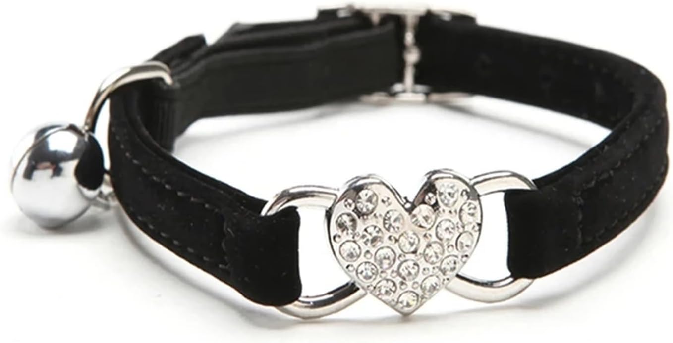 Pet Products Pet Collar Adjustable Durable Cat Collars Cute Heart Charm Kitten Necklace Soft Bell Puppy Lead Pet Dog Supplies Cat Accessories Pet Products(Black)