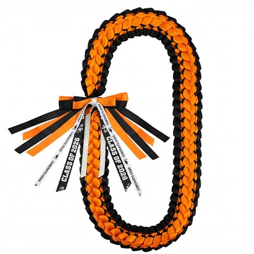 AUECOOME Graduation Leis 2026 Graduation Ribbon Lei graduation necklace Graduation Leis Class of 2026 Graduation gift Braided necklace for men and women party accessories (black and orange, 1)