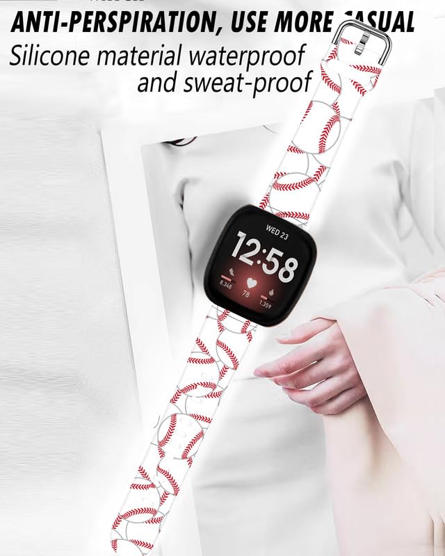 LNZLKING Sport Band Compatible with Versa 4/Versa 3/Sense 2/Sense for Women Men,Elastic Replacement Wristbands Strap for Versa 4/Versa 3/Sense 2 Smart Watch(Baseball)