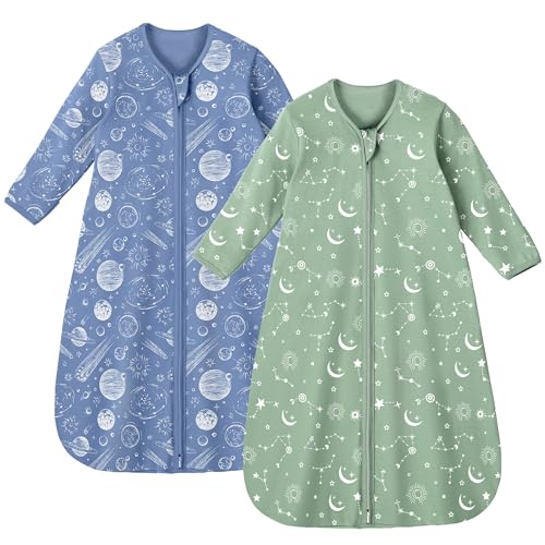 Image of Unnivoll Baby Sleep Sack 18-24 Months 100% Cotton Long Sleeve Wearable Blanket Baby Sleep Bag with 2-Way Zipper 2 Pack 0.5 Tog Sleeping Sack for Newborn Infant