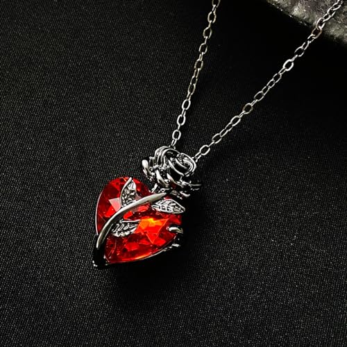KURTCB Goth Rose Heart Pendant Necklace Earrings Gothic Emo Grunge Vampire Black Rose Necklace for Women Men Halloween Costume4