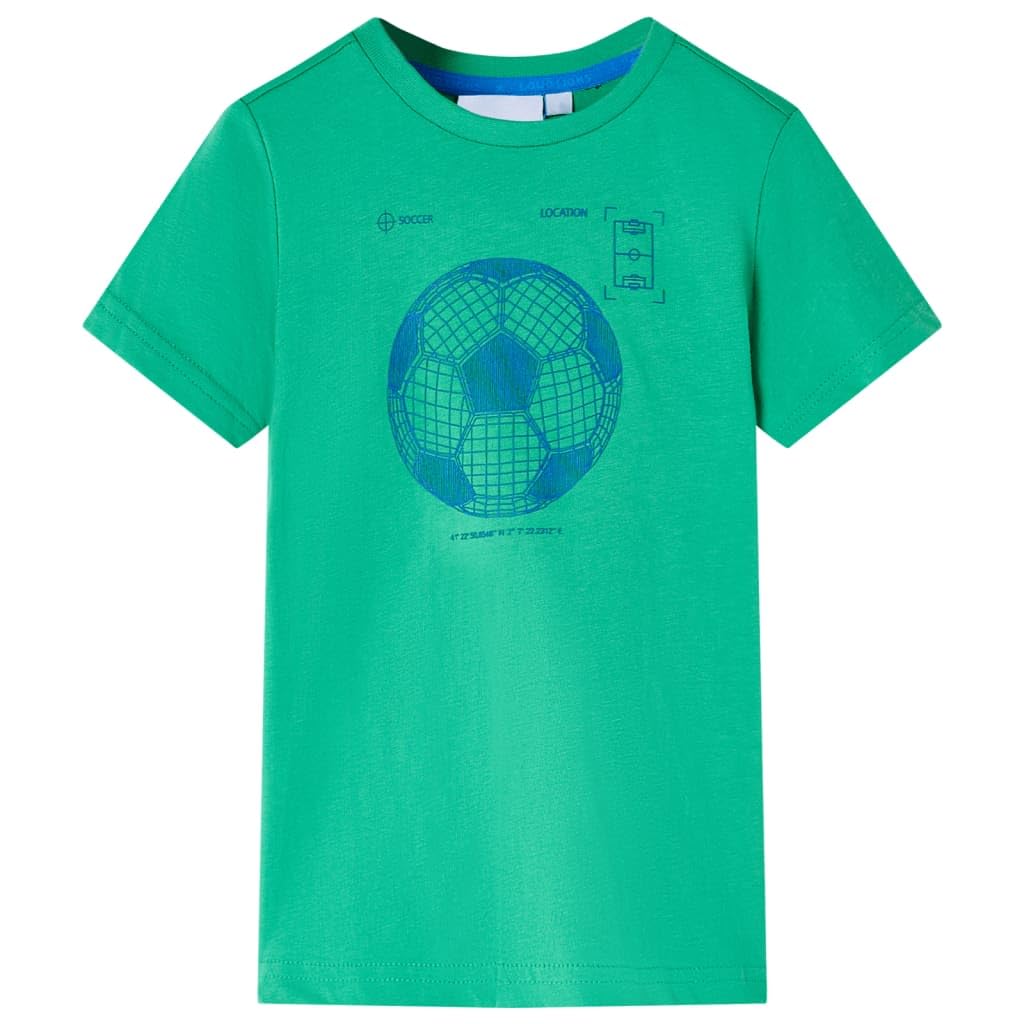 Maglietta per bambini verde, 104% cotone, a maniche corte con scollo rotondo, traspirante e morbida, stampata con calcio, adatta per ragazzi e ragazze per tutti i giorni, scuola, tempo libero