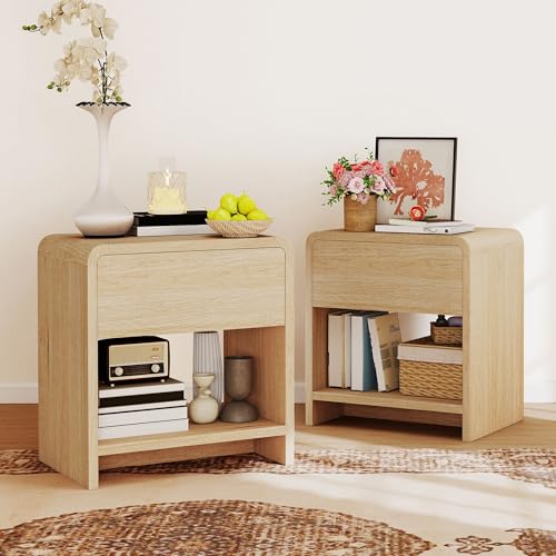 AMERLIFE Modern Night Stand Set 2 with Storage Drawer &