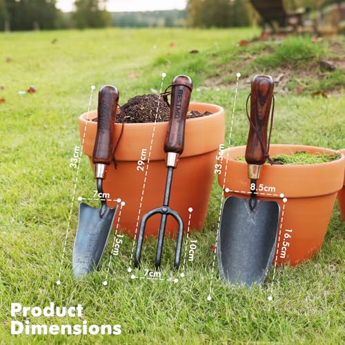 RESTMO 3-in-1 Heavy Duty Gardening Tools Kit, Premium Carbon Steel Garden Tools with Ergonomic Wooden Handle Includes Trowel, Transplanter, and Cultivator, Ideal Gardening Gifts for Women, Gardener - Image 3